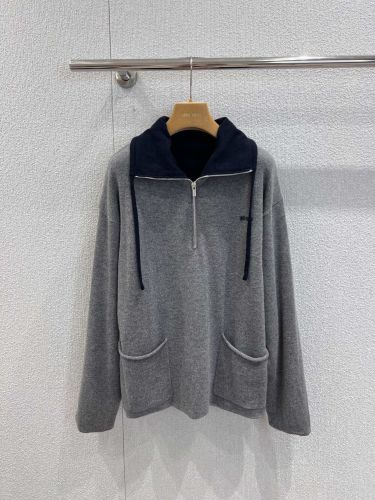 カシミア ハーフジッパー セーター ミュウミュウ ニット 偽物 グレー