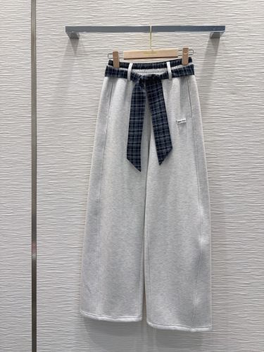 チェックベルト付き スウェットパンツ ミュウミュウ パンツ 偽物 グレー