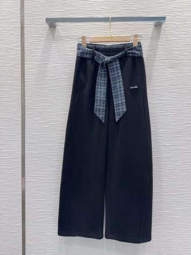 チェックベルト付き スウェットパンツ ミュウミュウ パンツ 偽物 ブラック