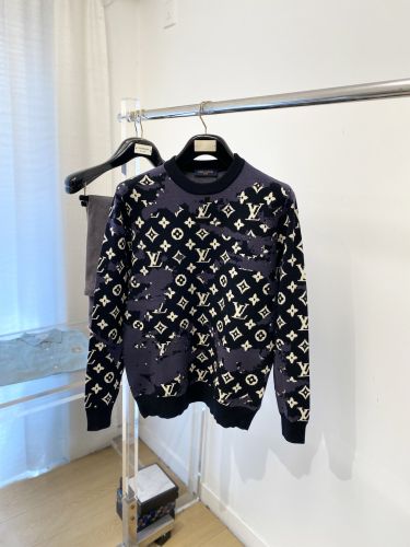 上品 おしゃれ 総柄 クルーネック ルイ・ヴィトン セーター 偽物 プルオーバー ブラック
