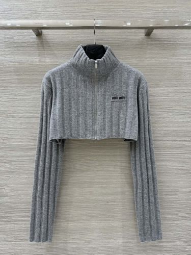 ウールカシミヤ クロップドジップニット ミュウミュウ ニット 偽物 グレー