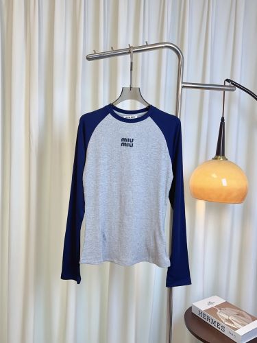ミュウミュウ Tシャツ 偽物 ロゴ刺繍 ラグラン ロングスリーブTシャツ 