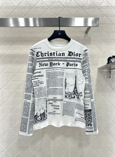 目を引く Newspaper クルーネック プルオーバー クリスチャン・ディオール Tシャツ 偽物 ホワイト