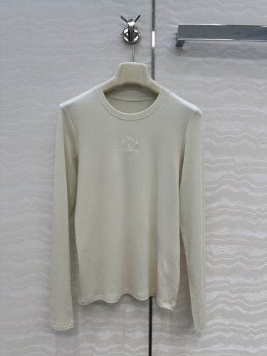 シンプル アナグラム刺繍 長袖Tシャツ ロエベ Tシャツ 偽物 トップス