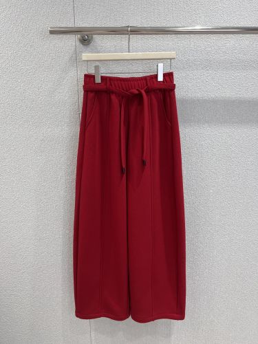 エレガント リラックス 裏起毛 ワイドパンツ ロエベ パンツ 偽物 ベルト付き レッド