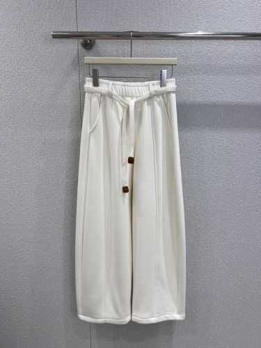 ロエベ パンツ 偽物 ベルト付き リラックス 裏起毛 ワイドパンツ オフホワイト