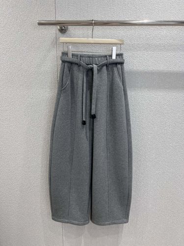 ベルト付き ロエベ パンツ 偽物 リラックス 裏起毛 ワイドパンツ グレー