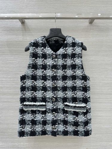 シャネル ジャケット コピー 上品 ツイード ココネージュ ジレ ベスト ブラック