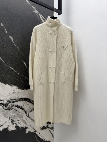 エレガント ダブルブレスト ロングニットコート シャネル ニット コピー オフホワイト
