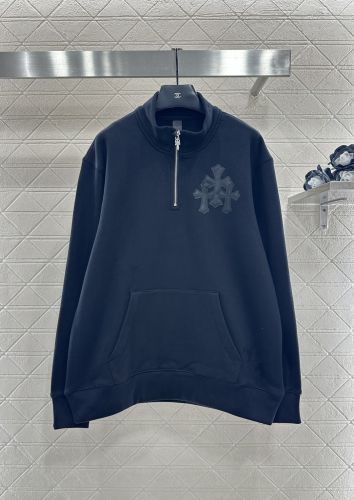 クロムハーツ Tシャツ 偽物 裏起毛 コットン ハーフジップ スウェットシャツ ブラック