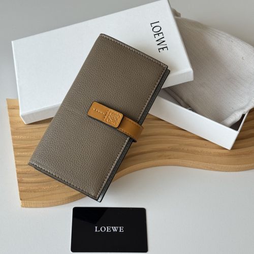 ロエベ 財布 偽物 アナグラム 二つ折り ロングウォレット 長財布 グレー