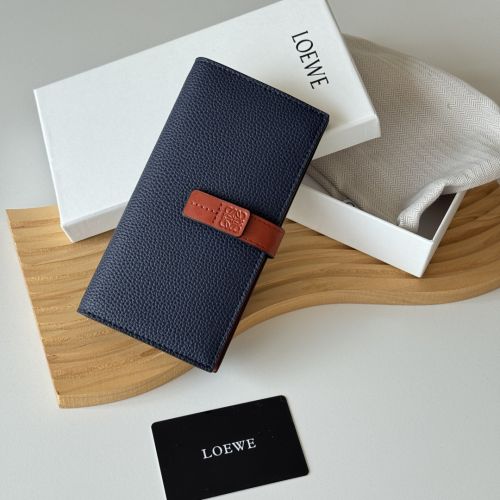 ロエベ 財布 偽物 アナグラム 二つ折り ロングウォレット 長財布 ネイビー