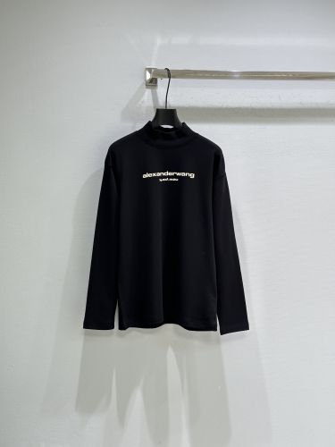 カジュアル ロゴ入り モックネック 長袖Tシャツ アレキサンダーワング Tシャツ 偽物 ブラック