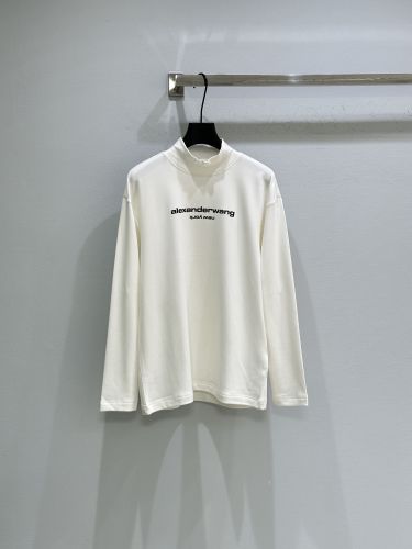 アレキサンダーワング Tシャツ 偽物 カジュアル ロゴ入り モックネック 長袖Tシャツ ホワイト