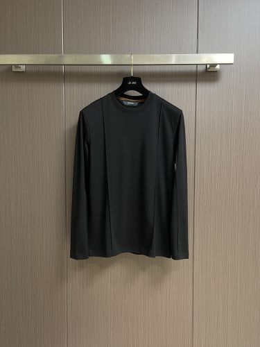 洗練された シンプル コットン 長袖Tシャツ エルメネジルド・ゼニア Tシャツ 偽物 ブラック