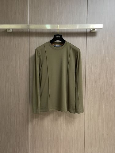 シンプル 洗練された エルメネジルド・ゼニア Tシャツ 偽物 コットン 長袖Tシャツ グリーン