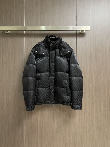 GG総柄 取り外し可能なフード付き ダウンブルゾン グッチ ダウンジャケット 偽物 ブラック