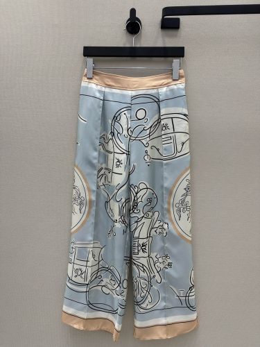 エレガント プリント シルク ワイドパンツ エルメス パンツ 偽物