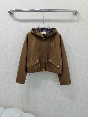 カジュアル クロップド フーデッドジャケット フェンディ ジャケット コピー ブラウン