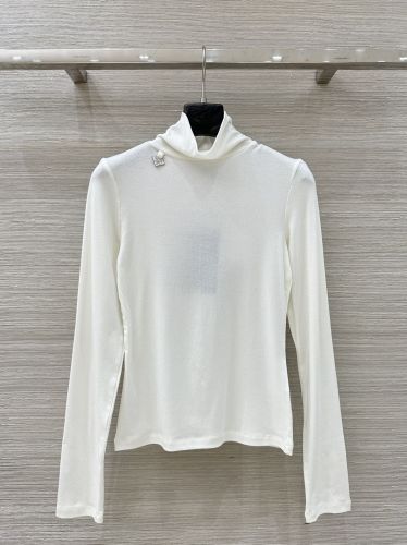 ウール＆テンセル ハイネック カットソー プラダ Tシャツ 偽物 ホワイト