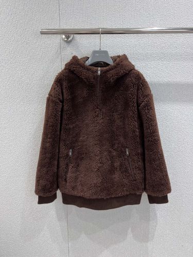 もこもこ ハーフジップ プルオーバー フーディ プラダ パーカー 偽物 ブラウン