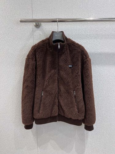 洗練された ボア ジップアップ ブルゾン プラダ ジャケット 偽物 ブラウン