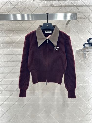 襟付き ダブルジップ カーディガン ミュウミュウ ニット コピー ボルドー