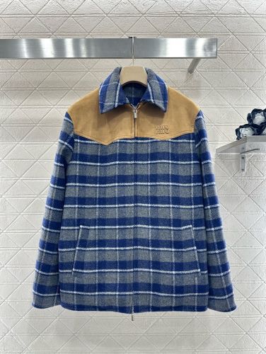 スエード切り替え チェック柄 シャツジャケット ミュウミュウ ジャケット 偽物