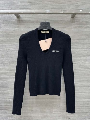 シンプル カシミヤ＆ウール リブニット ミュウミュウ セーター 偽物 ブラック