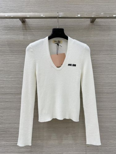 シンプル カシミヤ＆ウール リブニット ミュウミュウ セーター 偽物 ホワイト