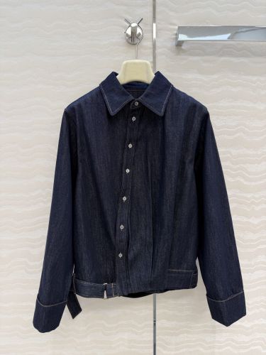 スタイリッシュ ドレープ デニムシャツ ロエベ シャツ スーパーコピー ダークブルー