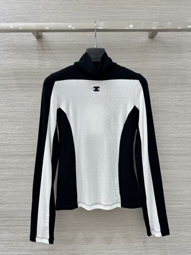 シャネル Tシャツ 偽物 ハイネック バイカラー 切り替えトップス 