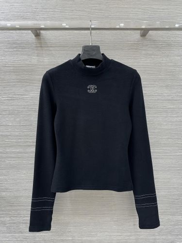 シンプル 洗練された モックネック トップス シャネル Tシャツ 偽物 ブラック