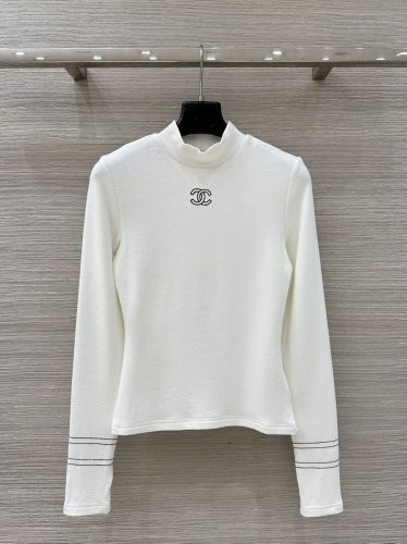 シンプル 洗練された モックネック トップス シャネル Tシャツ 偽物 ホワイト