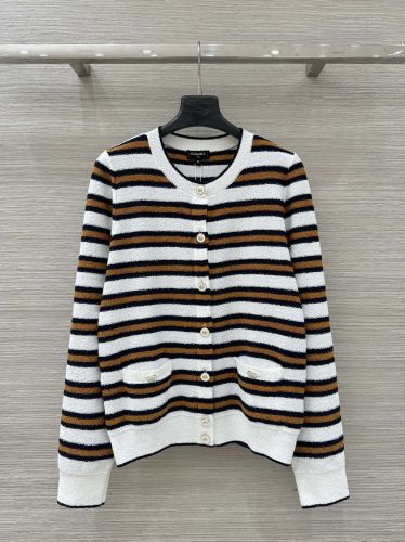 シャネル ニット 偽物 26C マルチカラー ボーダー カーディガン クルー