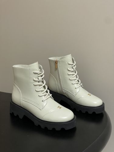 洗練された レースアップ アンクルブーツ シャネル ブーツ 偽物 ホワイト