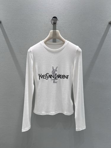 シンプル 合わせやすい ロゴ入り 長袖Tシャツ イヴ・サンローラン Tシャツ 偽物 ホワイト