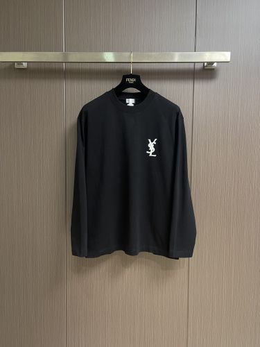 シンプル ロゴ 長袖Tシャツ イヴ・サンローラン Tシャツ 偽物 ブラック