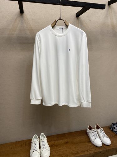 洗練された YSLロゴ 長袖Tシャツ イヴ・サンローラン Tシャツ 偽物 ホワイト
