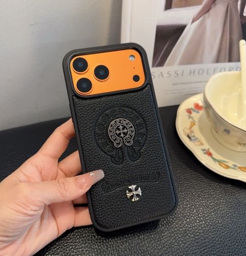 クロムハーツ 携帯ケース 偽物 クロスモチーフ レザー iPhoneケース 