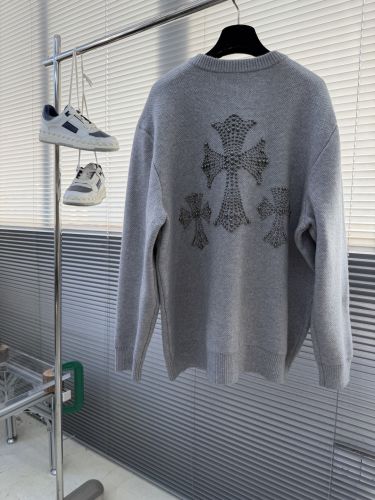 おしゃれ ストリート ニットカーディガン クロムハーツ ニット 偽物 グレー