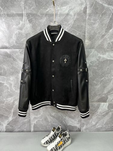 ストリート レザー切り替え スタジャン クロムハーツ ジャケット 偽物 ブラック