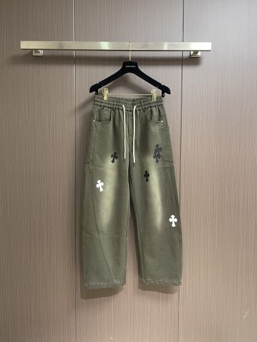 スタイリッシュ クロスパッチ デニムパンツ クロムハーツ ジーンズ 偽物 カーキグリーン