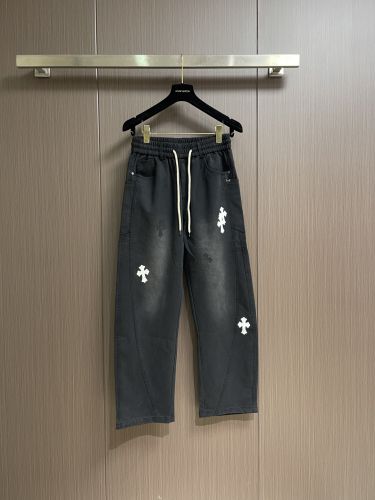 クロムハーツ ジーンズ 偽物 スタイリッシュ クロスパッチ デニムパンツ ブラック