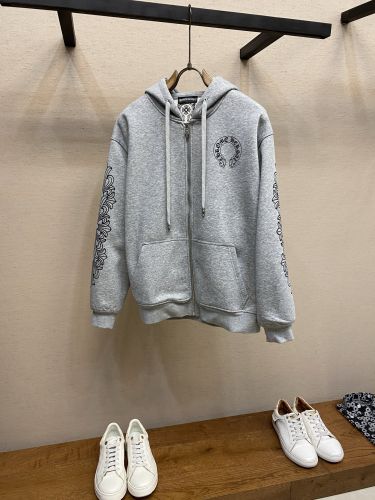 カジュアル コットン ジップアップパーカー クロムハーツ パーカー 偽物 グレー