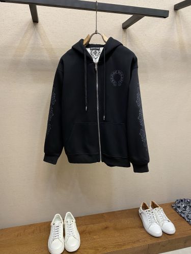 カジュアル コットン ジップアップパーカー クロムハーツ パーカー 偽物 ブラック