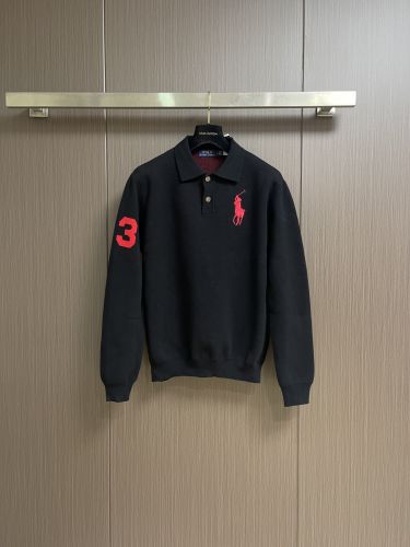 ラルフローレン Tシャツ 偽物 カジュアル コットンピケ 長袖ポロシャツ ブラック
