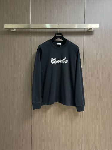 カジュアル ロゴ入り コットン 長袖Tシャツ モンクレール Tシャツ 偽物 ブラック