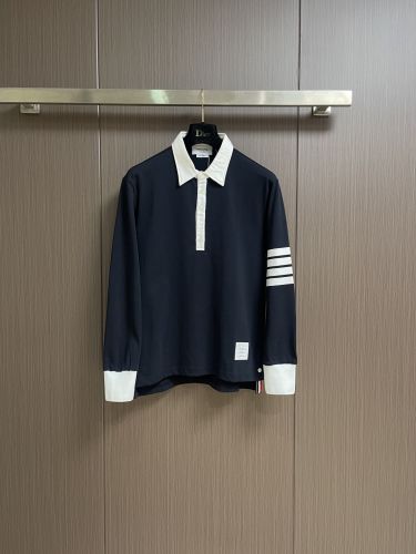 洗練された 配色 ポロシャツ トムブラウン Tシャツ 偽物 ネイビー