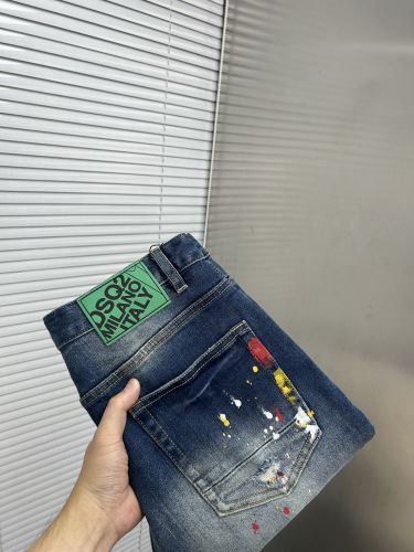 ペイント加工 ストレッチ テーパードデニム ディースクエアード ジーンズ 偽物